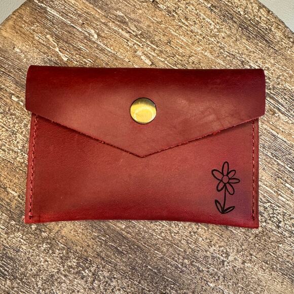 Genuine Leather Wallet DEEP RED Credit Card Holder Wallet NEW FAST SHIP - Picture 2 of 4